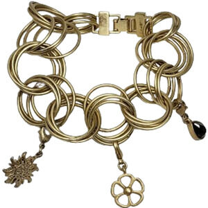 Lia Sophia Charm Bracelet Gold Link - Charms: Sun, Flower, Green Crystal (8.5")